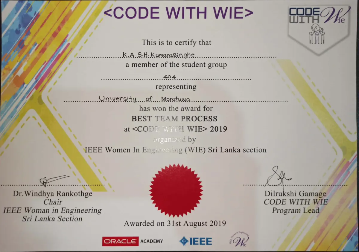 Team receiving the Best Team Process award at Code with WIE